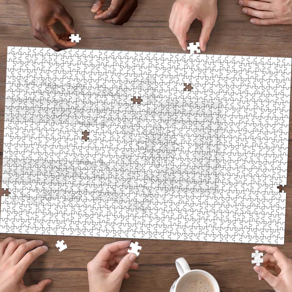 Philippines Barong Style Puzzle with Polynesian Art and Leaf Motif White Color