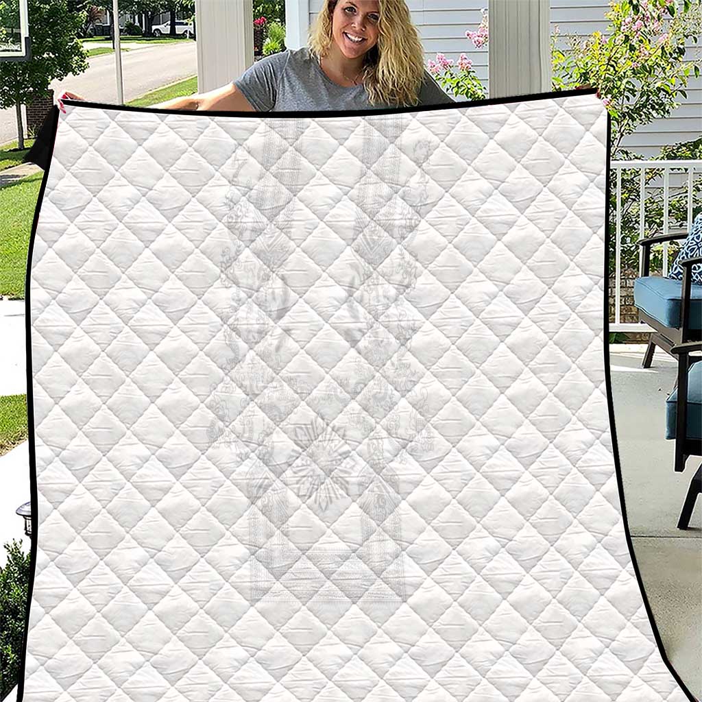 Philippines Barong Style Quilt with Polynesian Art and Leaf Motif White Color LT03 White - Polynesian Pride