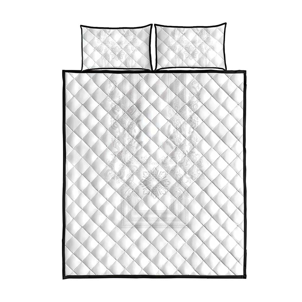 Philippines Barong Style Quilt Bed Set with Polynesian Art and Leaf Motif White Color