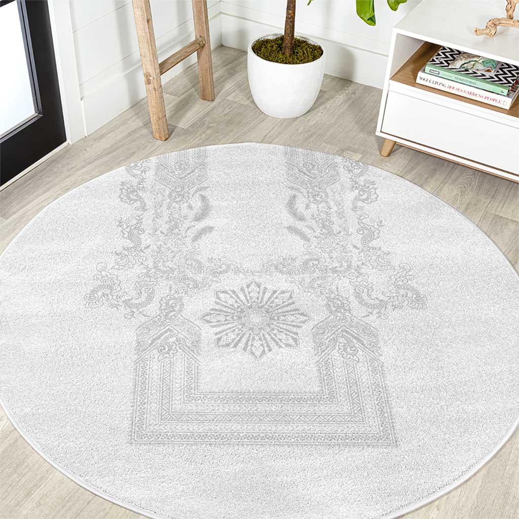 Philippines Barong Style Round Carpet with Polynesian Art and Leaf Motif White Color LT03 White - Polynesian Pride