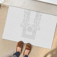 Philippines Barong Style Rubber Doormat with Polynesian Art and Leaf Motif White Color