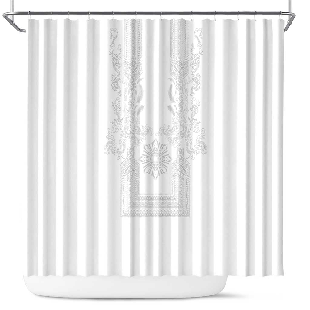 Philippines Barong Style Shower Curtain with Polynesian Art and Leaf Motif White Color LT03 White - Polynesian Pride