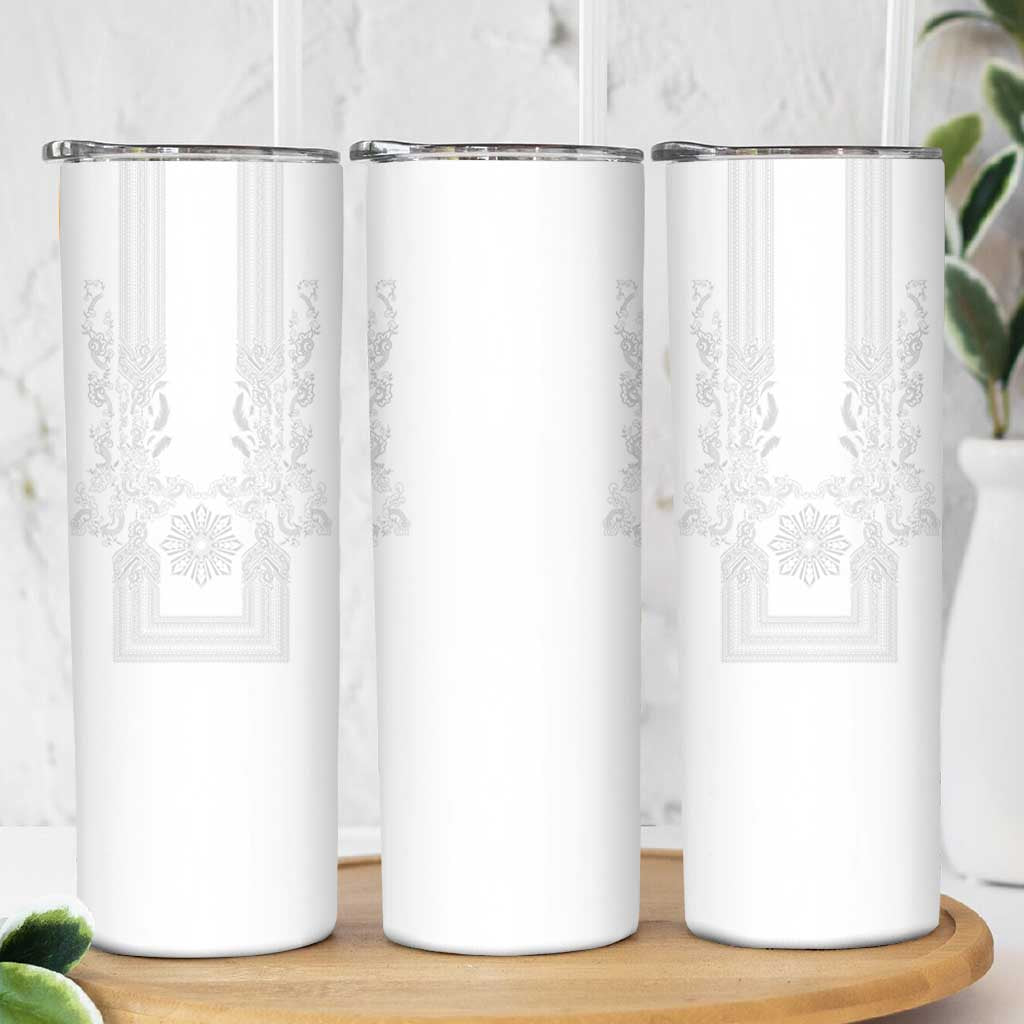 Philippines Barong Style Skinny Tumbler with Polynesian Art and Leaf Motif White Color LT03 - Polynesian Pride