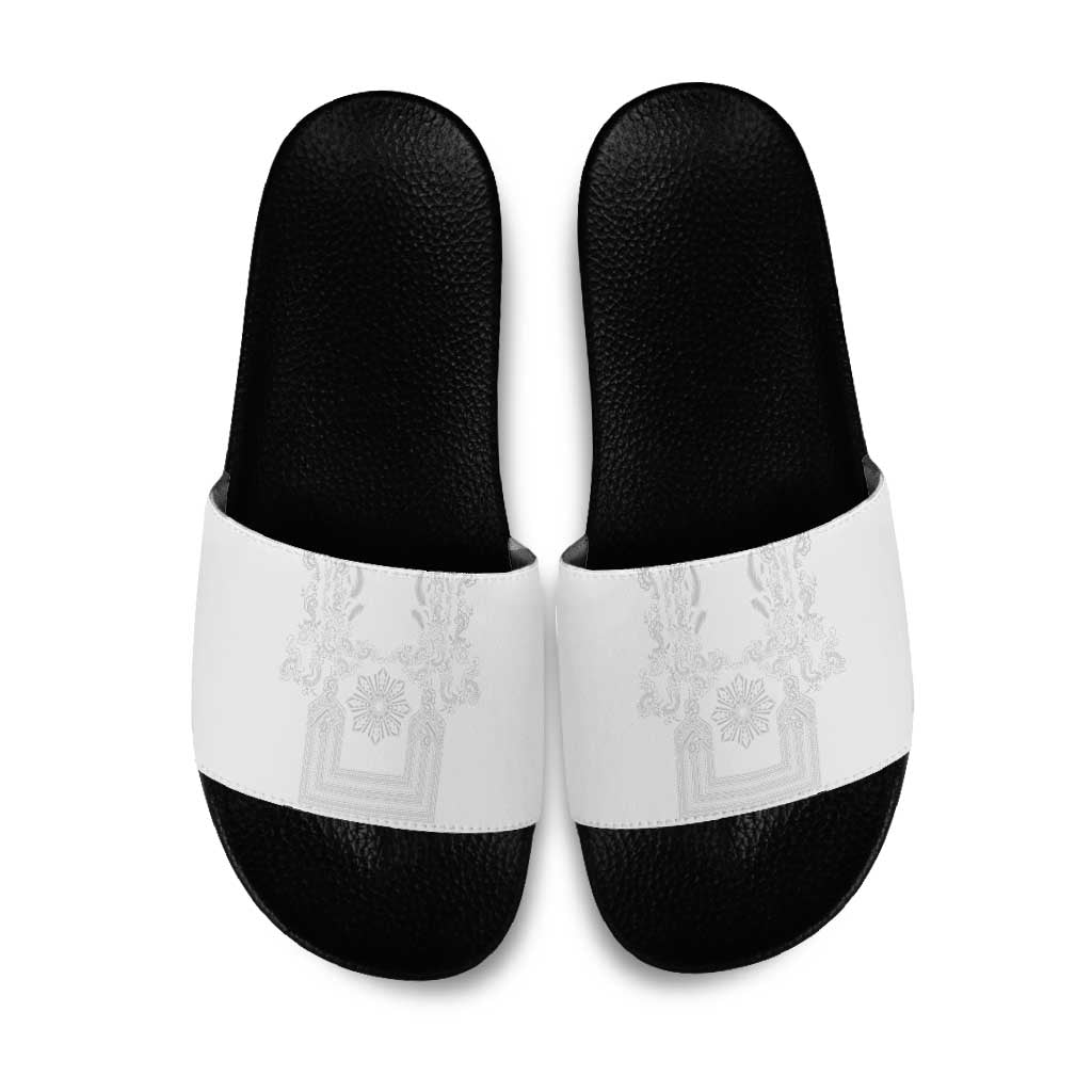 Philippines Barong Style Slide Sandals with Polynesian Art and Leaf Motif White Color LT03 White - Polynesian Pride
