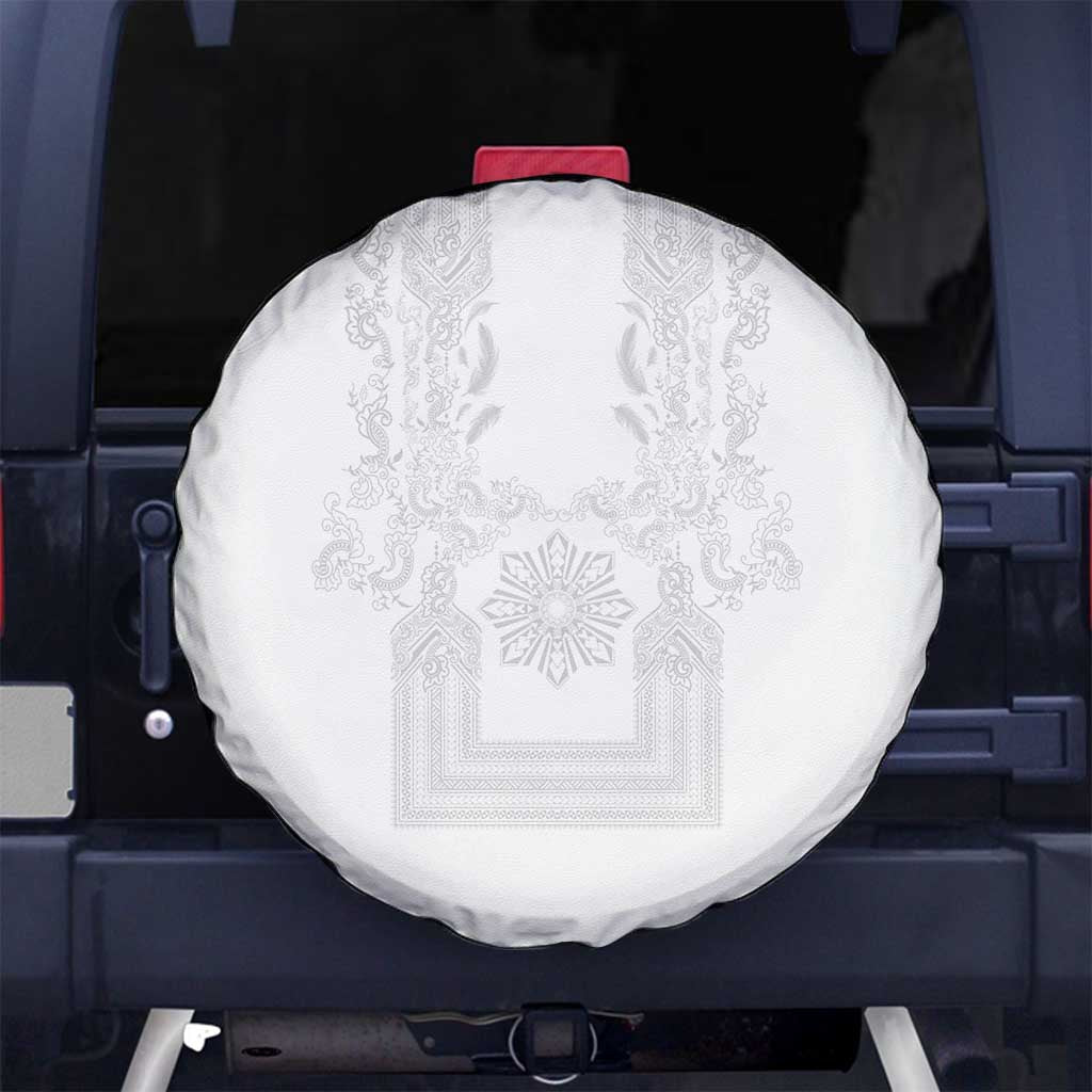 Philippines Barong Style Spare Tire Cover with Polynesian Art and Leaf Motif White Color LT03 No hole White - Polynesian Pride