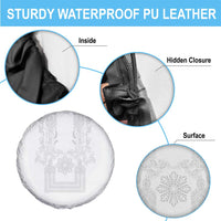 Philippines Barong Style Spare Tire Cover with Polynesian Art and Leaf Motif White Color
