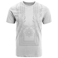 Philippines Barong Style T Shirt with Polynesian Art and Leaf Motif White Color LT03 White - Polynesian Pride