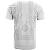 Philippines Barong Style T Shirt with Polynesian Art and Leaf Motif White Color LT03 - Polynesian Pride