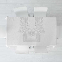 Philippines Barong Style Tablecloth with Polynesian Art and Leaf Motif White Color
