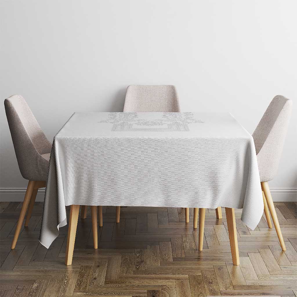 Philippines Barong Style Tablecloth with Polynesian Art and Leaf Motif White Color