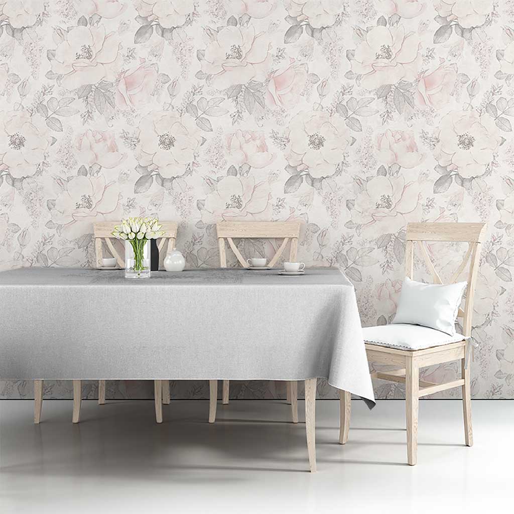 Philippines Barong Style Tablecloth with Polynesian Art and Leaf Motif White Color