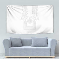 Philippines Barong Style Tapestry with Polynesian Art and Leaf Motif White Color