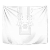 Philippines Barong Style Tapestry with Polynesian Art and Leaf Motif White Color