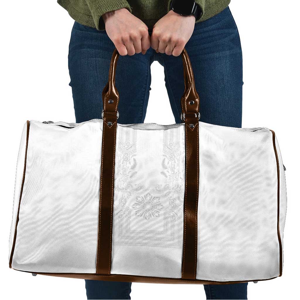 Philippines Barong Style Travel Bag with Polynesian Art and Leaf Motif White Color LT03 White - Polynesian Pride