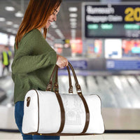 Philippines Barong Style Travel Bag with Polynesian Art and Leaf Motif White Color
