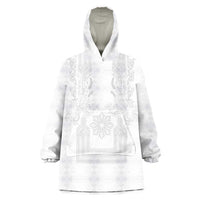 Philippines Barong Style Wearable Blanket Hoodie with Polynesian Art and Leaf Motif White Color LT03 One Size White - Polynesian Pride
