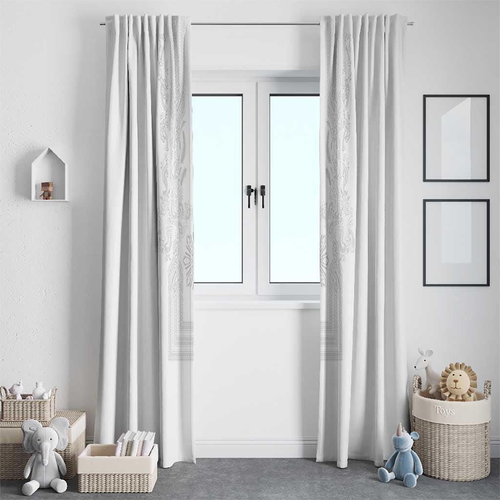 Philippines Barong Style Window Curtain with Polynesian Art and Leaf Motif White Color