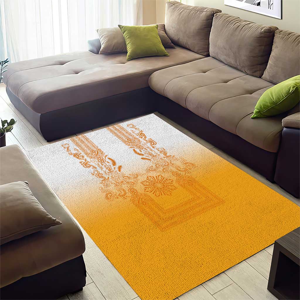 Philippines Barong Style Area Rug with Polynesian Art and Leaf Motif Yellow Color