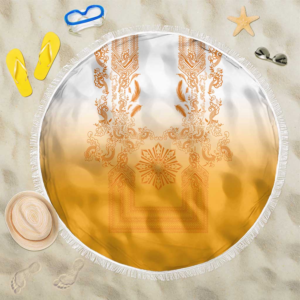 Philippines Barong Style Beach Blanket with Polynesian Art and Leaf Motif Yellow Color