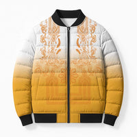 Philippines Barong Style Bomber Puffer Jacket with Polynesian Art and Leaf Motif Yellow Color