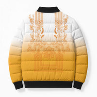 Philippines Barong Style Bomber Puffer Jacket with Polynesian Art and Leaf Motif Yellow Color