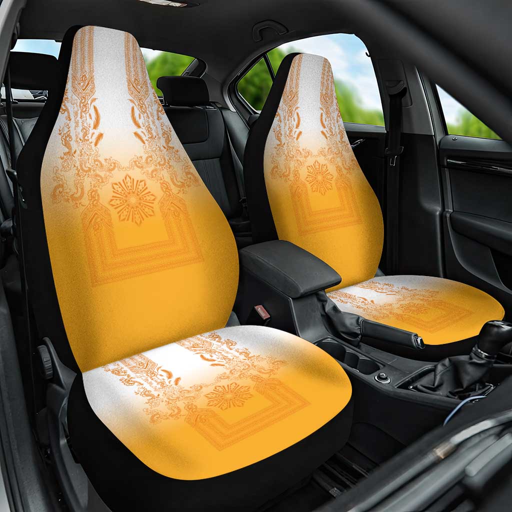 Philippines Barong Style Car Seat Cover with Polynesian Art and Leaf Motif Yellow Color