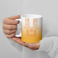 Philippines Barong Style Ceramic Mug with Polynesian Art and Leaf Motif Yellow Color