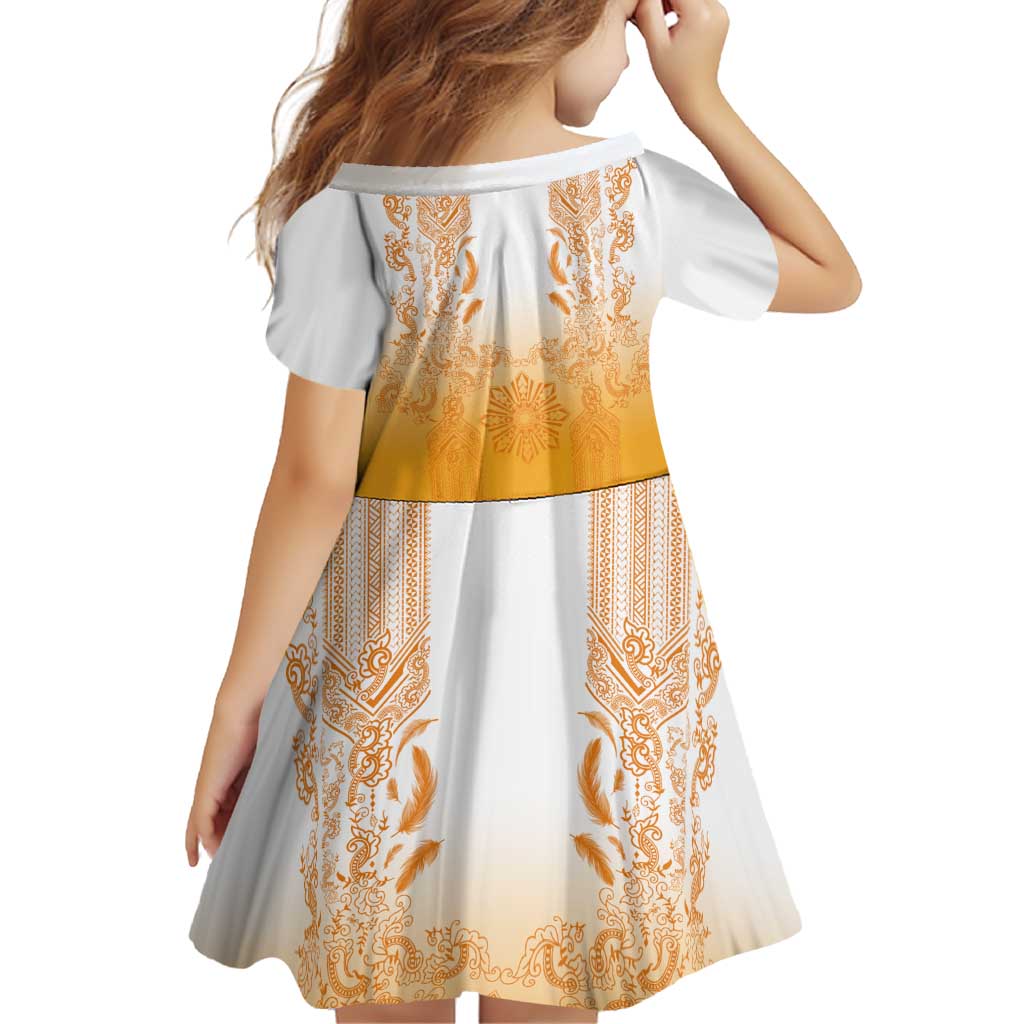 Philippines Barong Style Family Matching Off Shoulder Maxi Dress and Hawaiian Shirt with Polynesian Art and Leaf Motif Yellow Color LT03 - Polynesian Pride