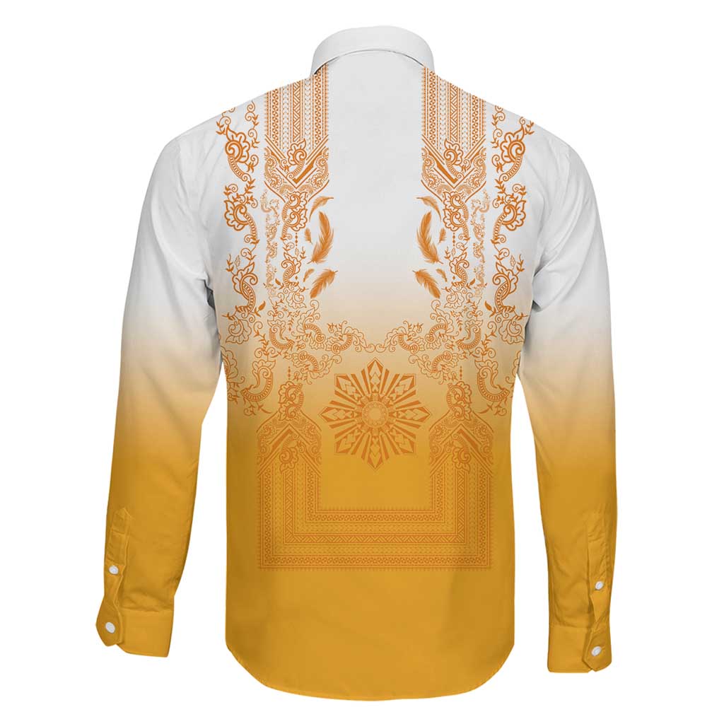 Philippines Barong Style Family Matching Tank Maxi Dress and Hawaiian Shirt with Polynesian Art and Leaf Motif Yellow Color LT03 - Polynesian Pride