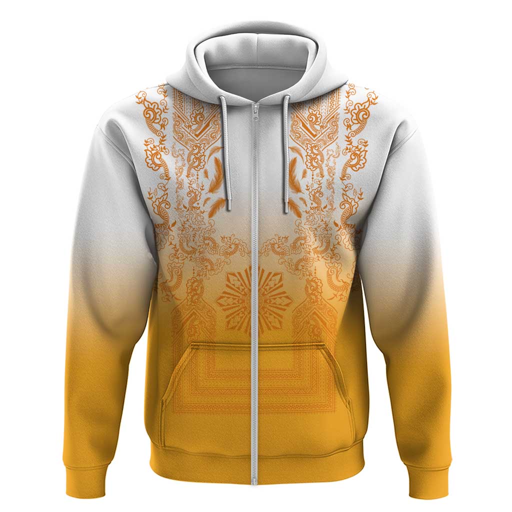 Philippines Barong Style Hoodie with Polynesian Art and Leaf Motif Yellow Color