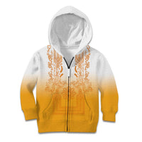 Philippines Barong Style Kid Hoodie with Polynesian Art and Leaf Motif Yellow Color