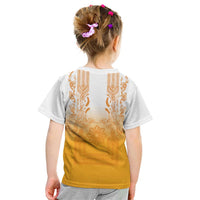 Philippines Barong Style Kid T Shirt with Polynesian Art and Leaf Motif Yellow Color