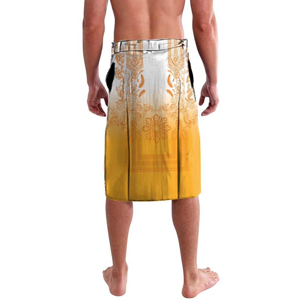 Philippines Barong Style Lavalava with Polynesian Art and Leaf Motif Yellow Color