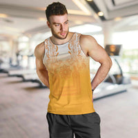 Philippines Barong Style Men Tank Top with Polynesian Art and Leaf Motif Yellow Color