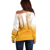 Philippines Barong Style Off Shoulder Sweater with Polynesian Art and Leaf Motif Yellow Color LT03 - Polynesian Pride