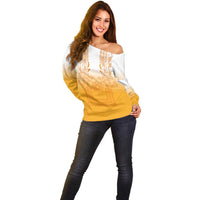Philippines Barong Style Off Shoulder Sweater with Polynesian Art and Leaf Motif Yellow Color LT03 - Polynesian Pride