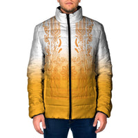 Philippines Barong Style Padded Jacket with Polynesian Art and Leaf Motif Yellow Color LT03 Men Yellow - Polynesian Pride