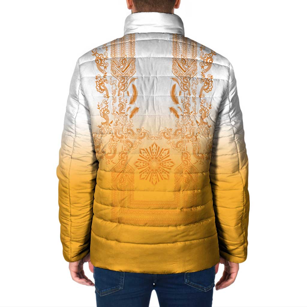 Philippines Barong Style Padded Jacket with Polynesian Art and Leaf Motif Yellow Color LT03 - Polynesian Pride