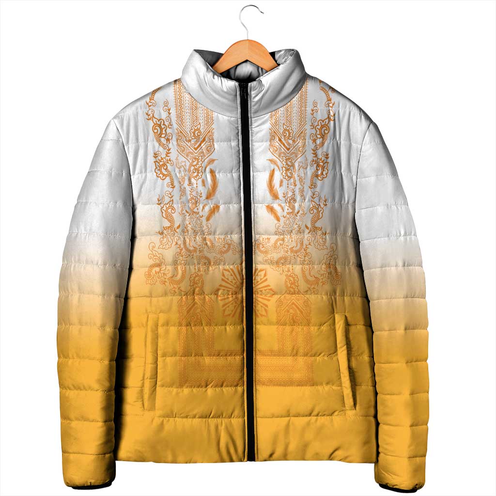 Philippines Barong Style Padded Jacket with Polynesian Art and Leaf Motif Yellow Color LT03 - Polynesian Pride