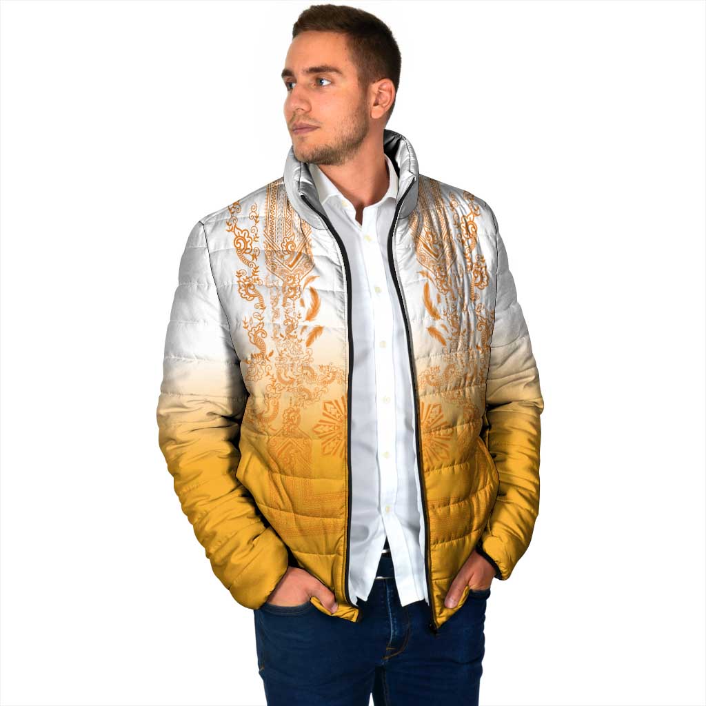 Philippines Barong Style Padded Jacket with Polynesian Art and Leaf Motif Yellow Color LT03 - Polynesian Pride