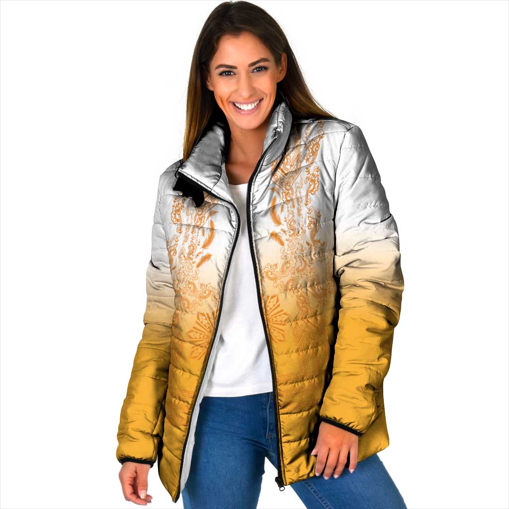 Philippines Barong Style Padded Jacket with Polynesian Art and Leaf Motif Yellow Color LT03 Women Yellow - Polynesian Pride