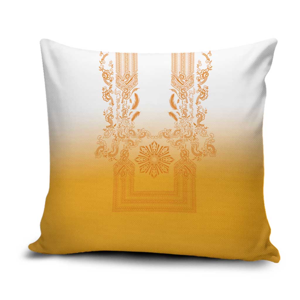 Philippines Barong Style Pillow Cover with Polynesian Art and Leaf Motif Yellow Color