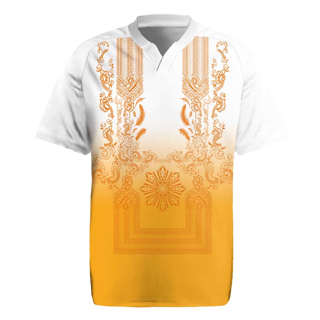 Philippines Barong Style Rugby Jersey with Polynesian Art and Leaf Motif Yellow Color LT03 Yellow - Polynesian Pride