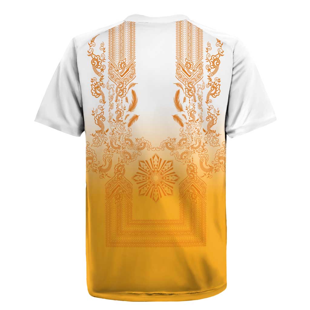 Philippines Barong Style Rugby Jersey with Polynesian Art and Leaf Motif Yellow Color