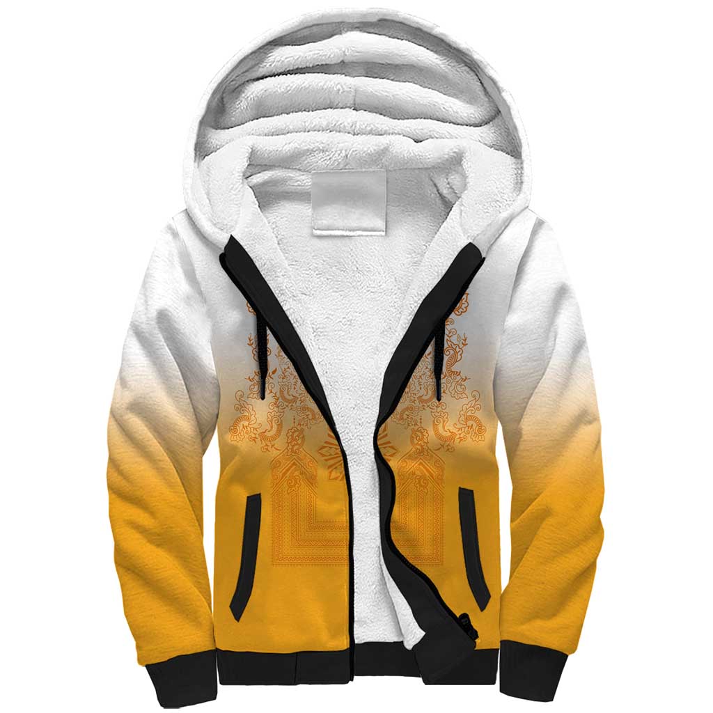 Philippines Barong Style Sherpa Hoodie with Polynesian Art and Leaf Motif Yellow Color LT03 Unisex Yellow - Polynesian Pride