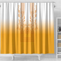 Philippines Barong Style Shower Curtain with Polynesian Art and Leaf Motif Yellow Color