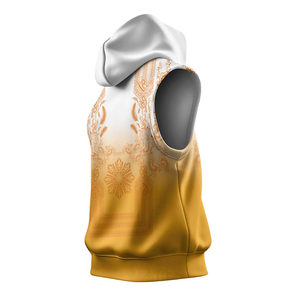 Philippines Barong Style Sleeveless Hoodie with Polynesian Art and Leaf Motif Yellow Color LT03 - Polynesian Pride
