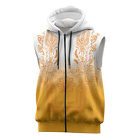 Philippines Barong Style Sleeveless Zip Hoodie with Polynesian Art and Leaf Motif Yellow Color LT03 Yellow - Polynesian Pride