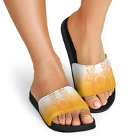 Philippines Barong Style Slide Sandals with Polynesian Art and Leaf Motif Yellow Color