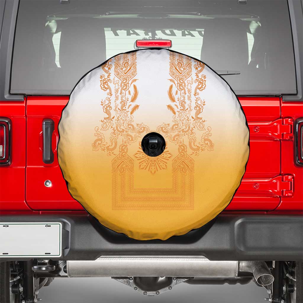 Philippines Barong Style Spare Tire Cover with Polynesian Art and Leaf Motif Yellow Color